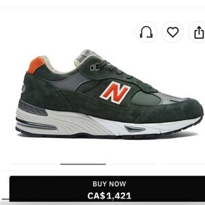 New Balance 8.5 (USA) Men's Dark Green & Orange Sneakers 991 TNF Made in England